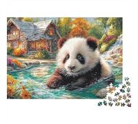 Panda in Stream 1000 Piece Recycled Cardboard Arte del Agua Suave Jigsaw Puzzle Set Brain Training Home Fun Great Gift for Puzzle Enthusiasts Family Friends 70x50cm/1000pcs