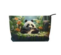 Panda in The Pool - Bolsa de cosméticos de pana impresa, gran capacidad, impermeable, bolsa de almacenamiento de artículos de tocador de viaje, Black, Talla única