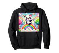 Panda juguetón balanceándose en un arco iris en un bosque mágico Sudadera con Capucha