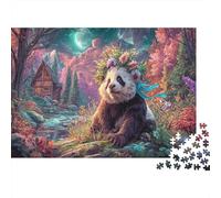 Panda Lleva Corona de Flores por Stream Puzzle De 1000 Piezas para Adultos, Rompecabezas Regalo, Vida Silvestre 52x38cm/1000pcs