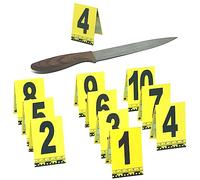 Panda Loco Paquete de 10 marcadores de números de escena del crimen CSI, divertidos accesorios de evidencia para juegos de misterio de asesinato, Halloween, bromas y decoraciones de fiesta de policía