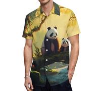 Panda Mama and Little - Camiseta de manga corta con botones para hombre, para verano, informal, para la playa, Estilo:, 3XL