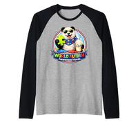 Panda Milkshake & Puzzle Piece Mes Mundial de Concientización sobre el Autismo Camiseta Manga Raglan