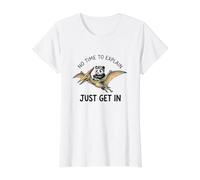 Panda No Hay Tiempo para Explicar Dinosaurio Meme Camiseta gráfica económica, Mujer, Blanco, XS