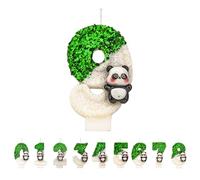 Panda número 9 velas de cumpleaños, número 9, verdes y blancas, para tartas, hechas a mano, purpurina brillante, perfectas para fiestas de cumpleaños temáticas