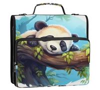 Panda on The Tree - Carpeta con cremallera de 3 anillos con asa y correa para el hombro, capacidad para 500 hojas, bolsa organizadora de almacenamiento con múltiples bolsillos para la escuela y la