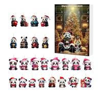 Panda para árbol de Navidad, colgantes navideños de acrílico 2D con panda - Calendario cuenta regresiva 2024 de 24 días con colgantes animales para decoración del árbol de Navidad