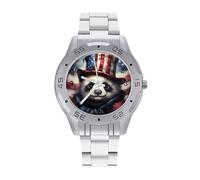 Panda Patriotic - Reloj de pulsera de acero inoxidable para hombre, diseño de bandera de Estados Unidos, fácil de leer, para mujer