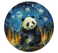Panda Pintura al óleo Puzzle 1000 piezas Cielo Estrellado Ronda Puzzle Juego Casual Arte Decoración Moderno para Adultos 1000pcs (67.5x67.5cm)