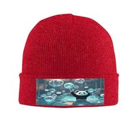 Panda Playing in a Pool - Gorro de punto para hombre y mujer, gorro de punto para hombre, gorro de punto para invierno, suave y cálido, Rojo -, talla única