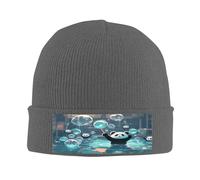Panda Playing in a Pool - Gorro de punto para hombre y mujer, gorro de punto para hombre, gorro de punto para invierno, suave y cálido, Deep Heather, talla única