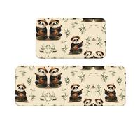 Panda Playing The Pipa - Juego de 2 alfombrillas de cocina antideslizantes para cocina, lavandería y entrada