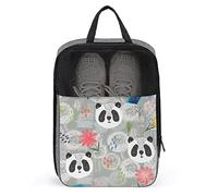 Panda Polka Dots Flowers Shoe Bag with Zipper & Handle, Waterproof Breathable Portable
