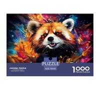 Panda Rojo Arte Abstracto Colorido Puzzle de 1000 Piezas Papel Puzzle para Adultos Relajante Decoración Familiar 70x50cm/1000pcs