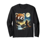 Panda Rojo Aullando a la Luna Meme Divertido Panda Rojo de los 90 Manga Larga