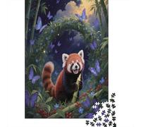 Panda Rojo Bosque Mariposas Puzzle de 1000 Piezas Papel para Adultos Vista Nocturna Puzzle para Toda la Familia 38x26cm/1000pcs