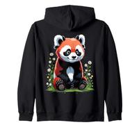 Panda Rojo Caricatura Animal Gráfico con Flores Sudadera con Capucha