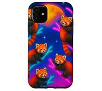 Panda Rojo Colorido trepando árboles bajo una Gran Luna Carcasa para iPhone 11