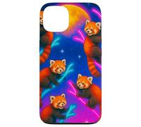 Panda Rojo Colorido trepando árboles bajo una Gran Luna Carcasa para iPhone 13