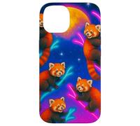 Panda Rojo Colorido trepando árboles bajo una Gran Luna Carcasa para iPhone 14