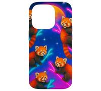 Panda Rojo Colorido trepando árboles bajo una Gran Luna Carcasa para iPhone 14 Pro