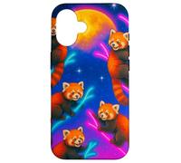 Panda Rojo Colorido trepando árboles bajo una Gran Luna Carcasa para iPhone 16