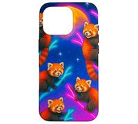 Panda Rojo Colorido trepando árboles bajo una Gran Luna Carcasa para iPhone 16 Pro