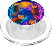 Panda Rojo Colorido trepando árboles bajo una Gran Luna PopSockets PopGrip para MagSafe