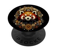 Panda Rojo Cottagecore con Mandalas Florales celestiales Boho PopSockets PopGrip Adhesivo