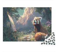 Panda Rojo Escena de Pintura Puzzle para Adultos Puzzle de 1000 Piezas Relajación Familia 52x38cm/1000pcs 52x38cm/1000pcs