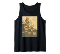 Panda Rojo Gran Ola Kawaii Anime Mascota Panda Rojo Arte Japonés Camiseta sin Mangas