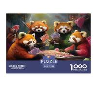 Panda Rojo Jugando a Las Cartas Puzzle de 1000 Piezas Papel para Adultos Familia Relajación 52x38cm/1000pcs