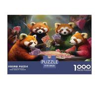 Panda Rojo Jugando Cartas Puzzle de 1000 Piezas Papel Puzzle para Adultos Relajación Familia 38x26cm/1000pcs