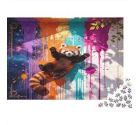 Panda Rojo Puzzle de 1000 Piezas Papel para Adultos Arte Abstracto Colorido Juego de Puzzle 1000 Piezas Decoración Hogar Relajación 52x38cm/1000pcs