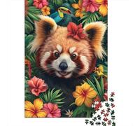 Panda Rojo Rompecabezas Panda Rojo in Flowers Bricolaje Cartón 1000 PC Adultos/Adolescentes, Actividad Desafiante, Alivio Estrés, Colores Vibrantes, Decoración Pared 52x38cm/1000pcs