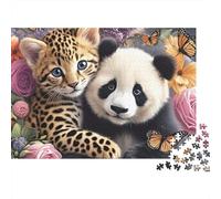Panda Rompecabezas 1000 Piezas Panda & Leopardo Cub Cartón Premium para Niños 12+ Regalo Navidad para Relajarse Mejor Regalo Oferta 38x26cm/1000pcs