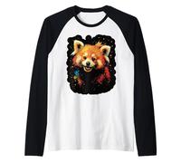 Panda Roux - Animal Lindo Estilo Acuarela Splash Art Camiseta Manga Raglan