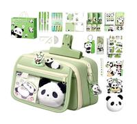 Panda Stationery Set - Panda Theme Schools Supplies Large Pen Pouch Bag | diseño Animal Organizador con Regalo de de Peluche, Paquete de Pegatinas Regla, rotuladores, subrayadores