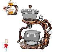 Panda Style Magnetic Teapot, Semi Automatic Lazy Kung Fu Tea Set, Heat Resistant Vintage Drip Wooden Glass Teapot Set for Home Office Ornaments,Creative Gift