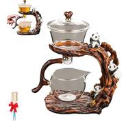 Panda Style Magnetic Teapot, Semi Automatic Lazy Kung Fu Tea Set, Heat Resistant Vintage Drip Wooden Glass Teapot Set for Home Office Ornaments,Creative Gift