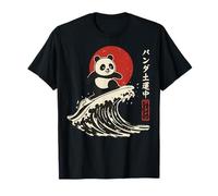 Panda Surfeando Japonés Ola Gran Ola Camiseta