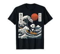 Panda Surfeando Japonés Ola Gran Ola Camiseta
