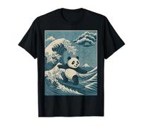 Panda Surfeando Japonés Ola Gran Ola Camiseta