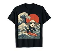 Panda Surfeando Japonés Ola Gran Ola Camiseta
