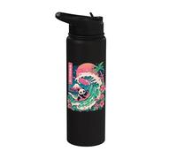 Panda Surfeando Japonés Ola Gran Ola Stainless Steel Insulated Water Bottle