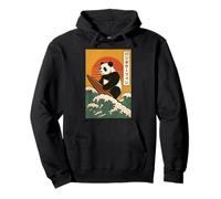 Panda Surfeando Japonés Ola Gran Ola Sudadera con Capucha