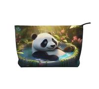 Panda Taking a Bath - Bolsa de cosméticos de pana impresa, gran capacidad, impermeable, bolsa de almacenamiento de artículos de tocador de viaje, Black, Talla única
