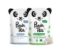 Panda Tea - Duo Green Energy & Libertea - Tè Verde Biologico Energizzante e Tisana Drenante - 2 x 28 Bustine in Cotone - Energia, Controllo del Peso, Ritenzione Idrica e Gambe Pesanti - Mate, Ibisco e