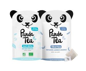 Panda Tea - Dúo Iced Tea Detox Mango y Libertea | Infusión Detox Fría y Tisana Drenante | 2 x 28 Bolsitas de Algodón Ecológicas | Control del Peso, Retención de Líquidos y Bienestar en Verano