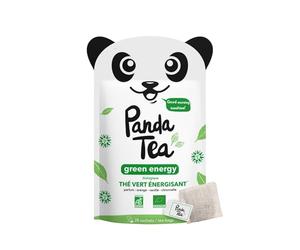 Panda Tea - Green Energy | Té Verde Energizante | Mezcla de Té Verde, Yerba Mate y Guaraná | 28 Bolsitas de Algodón Ecológicas | Ingredientes Ecológicos | Sabor Naranja, Vainilla y Hierba de Limón